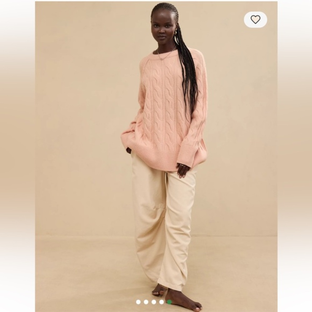 Aerie Unreal Cable Crew Sweater Peach Pink Extra Small Large